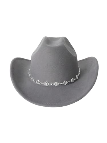 Verdusa Women's Western Cowboy Hat Rhinestone Wide Brim 2026 Cowgirl Hat - color: Grey