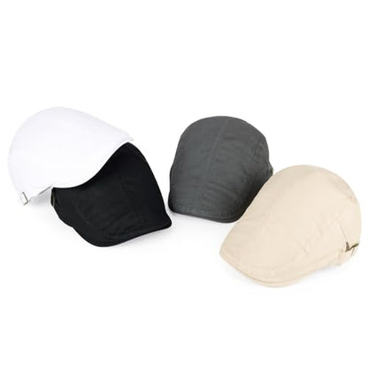 3Pcs Cotton Newsboy Hat for Men Cool Adjustable Flat Cap - color: #Black+white+darkgrey