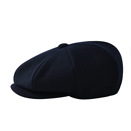 Men Wool Blend 8 Panel Newsboy Cap - color: Navy, size: 7 1/8