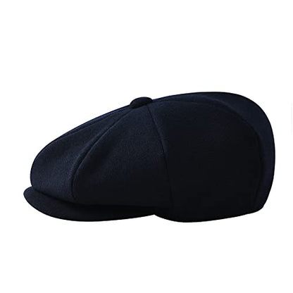 Men Wool Blend 8 Panel Newsboy Cap - color: Navy, size: 7 3/8