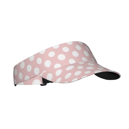 Unisex Sports Sun Visor Hats Adjustable Lightweight Packable Printed Empty Top Cap for Running Pickleball Golf Tennis - color: White Polka Dots on Pink