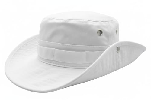 High Qualty Sun Hat 100% Cotton Size Adjustable Men Women Fishing Outdoor UPF 50+ Breathable Boonie Hat Summer UV Protection - color: White