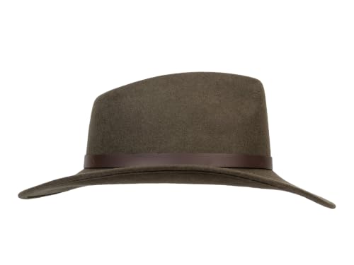 Bigalli Melbourne Fedora Wool Felt Hat - Outdoor - Wide Brim Crushable Water-Resistant Warm & UV Protection - color: Moss, size: X-Large