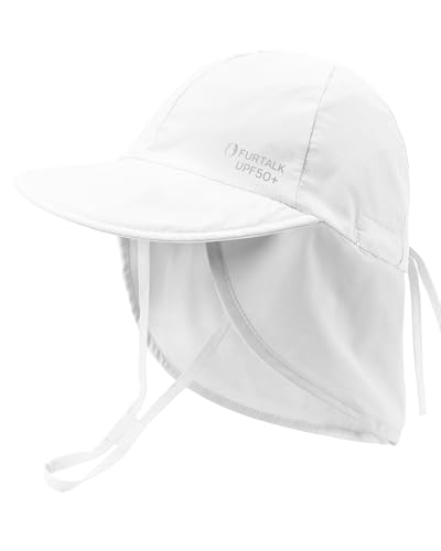 FURTALK Baby Sun Hat with Neck Flap UPF 50+ Toddler Quick Dry Swim Hat - color: White, size: 6-24 Months