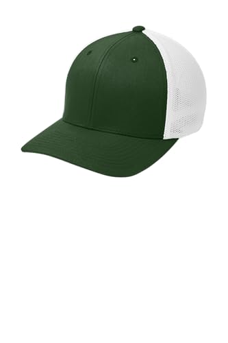 Port Authority Flexfit Cotton Twill Cap - color: Forest Green/ White, size: Large-X-Large