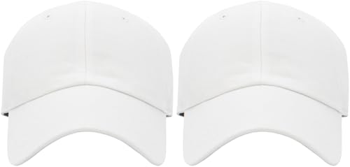 KBETHOS Classic Unisex Cotton Adjustable Low Crown Baseball Cap – Plain Dad Hat - color: White + White (2 Pack)