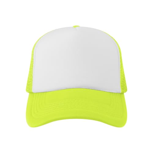 TOPTIE 5 Panel Foam Front Trucker Hat High Crown Mesh Back Snapback Cap - color: Neon Yellow White