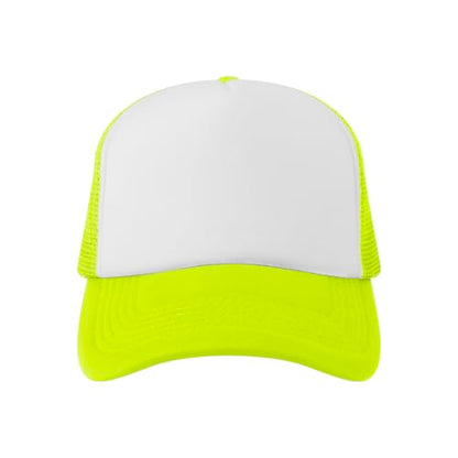 TOPTIE 5 Panel Foam Front Trucker Hat High Crown Mesh Back Snapback Cap - color: Neon Yellow White