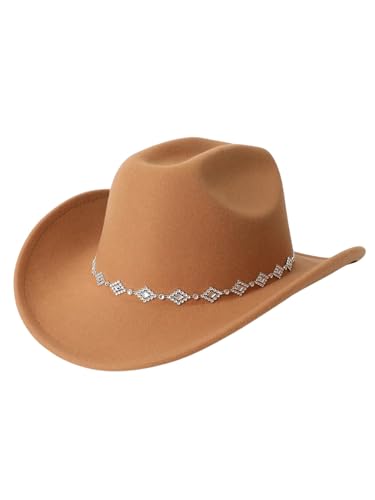 Verdusa Women's Western Cowboy Hat Rhinestone Wide Brim 2026 Cowgirl Hat - color: Bronze