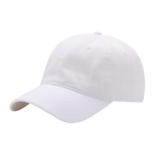 Washed Baseball Cap - Vintage Cotton Dad Hat Adjustable Unisex - color: White