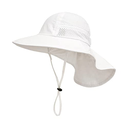 XIAOHAWANG Girls Sun Hat Baby Beach Hats Boys UPF 50+ Kids Summer Protection Cap Toddler Breathable Caps Wide Brim Neck Flap - color: White, size: 6-12 Months