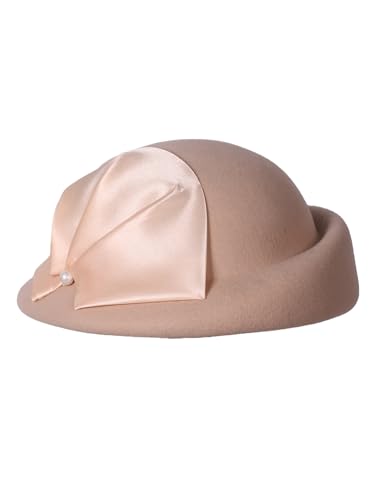 Women Wool Felt Ribbon French Fashion Vintage Millinery Beret Hats Top Cap Ladies Party Wedding Fedoras Chapeau - color: Light Camel 1