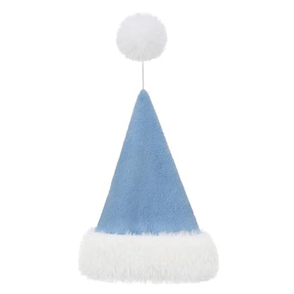 Personalized Santa Hat for Adults, Super Soft Plush Holiday Christmas Hat, Xmas New Year Party Headwear - color: Plush-light Blue