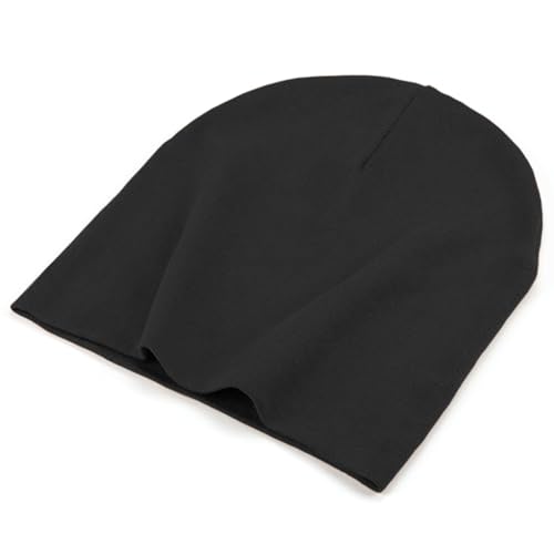 Thin 100% Cotton Fine-Knit Beanie Hat Slouchy Soft Chemo Skull Cap - color: 1-black