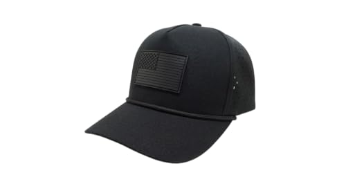 USA American Flag Golf Hat, Performance Rope Cap, Patriotic USA Hat – Adjustable, Breathable - color: All Black