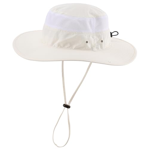 Connectyle UPF 50+ Wide Brim Sun Hat for Men Breathable Cowboy Boonie Hats Outdoor Bucket Hat for Fishing Hiking Safari - color: Ivory