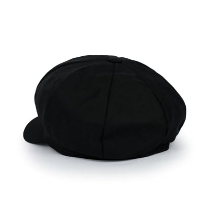 ililily Washed Cotton Newsboy Cabbie Cap Corduroy Duck Bill Flat Hunting Hat - color: Herringbone Black