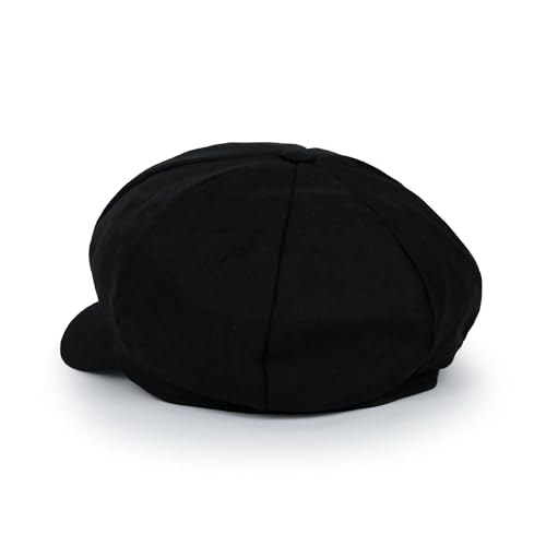 ililily Washed Cotton Newsboy Cabbie Cap Corduroy Duck Bill Flat Hunting Hat - color: Herringbone Black