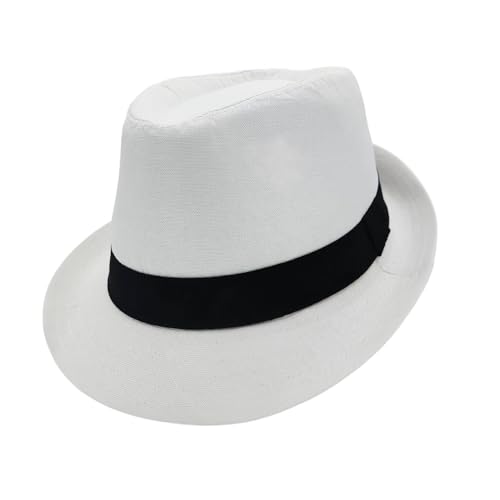 Short Brim Trilby Fedora Hat for Men Women - color: White, size: 7 1/4-7 3/8