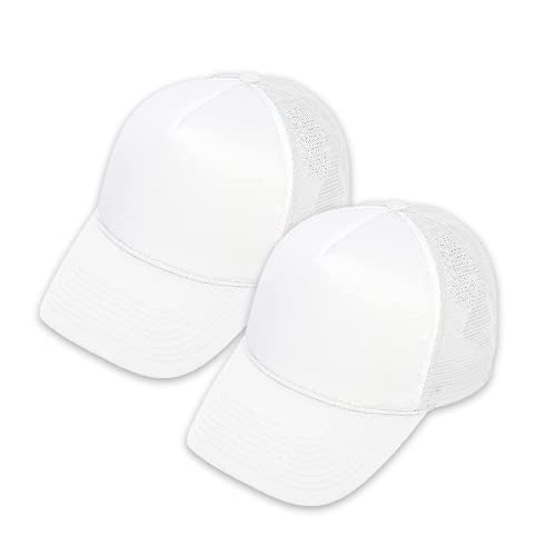 MR.R Sublimation Blanks Polyester Mesh Cap Mesh Hat Two Tone Trucker Summer Mesh Cap with Adjustable Snapback,2pcs per Pack - color: White