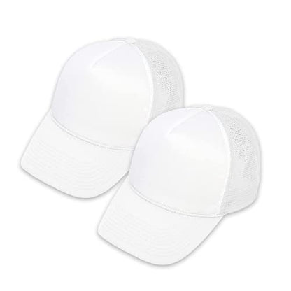 MR.R Sublimation Blanks Polyester Mesh Cap Mesh Hat Two Tone Trucker Summer Mesh Cap with Adjustable Snapback,2pcs per Pack - color: White