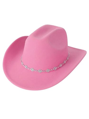 Verdusa Women's Western Cowboy Hat Rhinestone Wide Brim 2026 Cowgirl Hat - color: Coral Pink