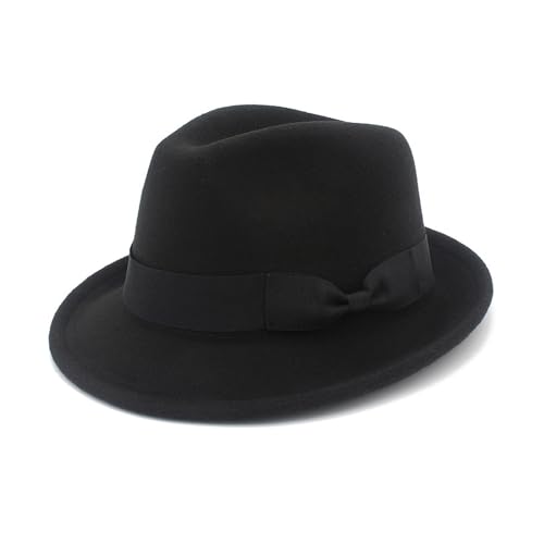 Fedora Hats for Men Women 1920s Short Brim Felt Trilby Hat - color: Black