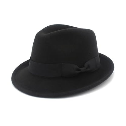 Fedora Hats for Men Women 1920s Short Brim Felt Trilby Hat - color: Black