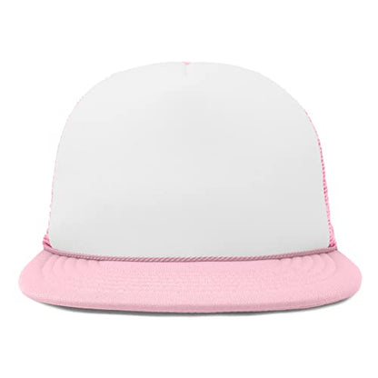 DALIX Flat Billed Trucker Hat Mesh Back S M L Adjustable Cap Solid Two Toned Snapback - color: Light-pink-white, size: One Size