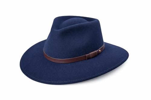 Bigalli Australian Wool Felt Hat - Outdoor Fedora Style - Crushable Water-Resistant UV Protection - color: Navy, size: X-Large