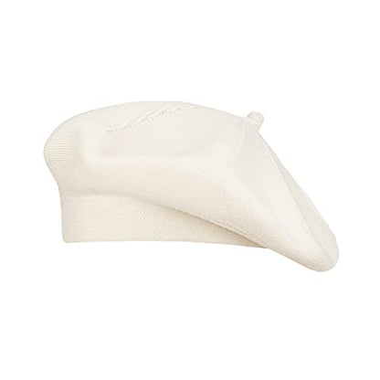 Gllutt Beret Hat French Style Stretchy Knitting Solid Color Both Side Usable - color: White