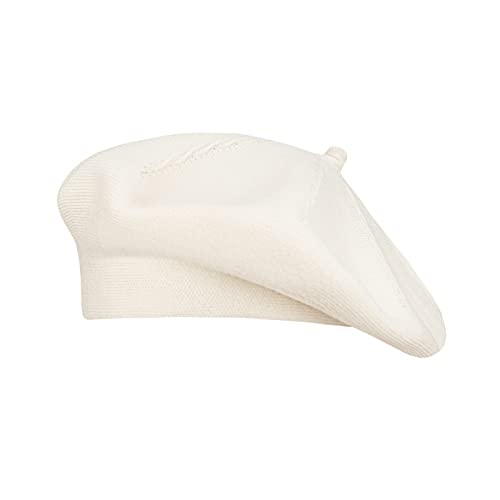 Gllutt Beret Hat French Style Stretchy Knitting Solid Color Both Side Usable - color: White