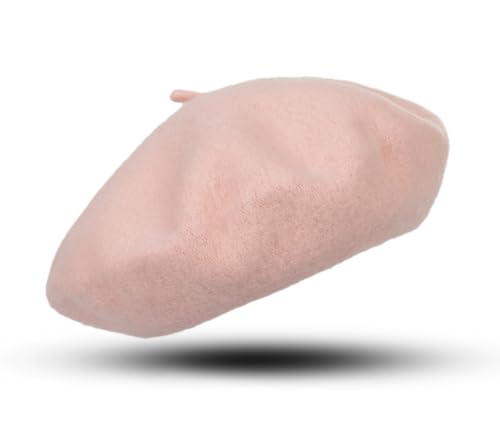 Women Wool Beret Hat, Classic French Artist Hat, Winter Warm Hat for Ladies - color: Thicker-pink