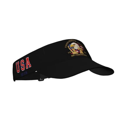United States 250th Anniversary Hat USA Est 1776 America Patriotic Visor Cap Adjustable Sun Hat for Women Men Sports Beach - color: Black1