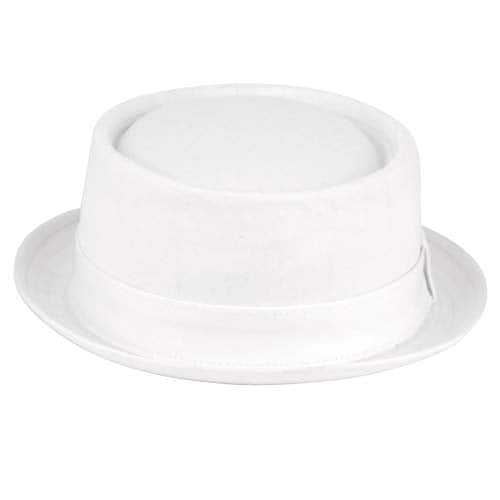 Men's Everyday Cotton All Season Porkpie Boater Derby Fedora Sun Hat (S/M, F2091WHITE)
