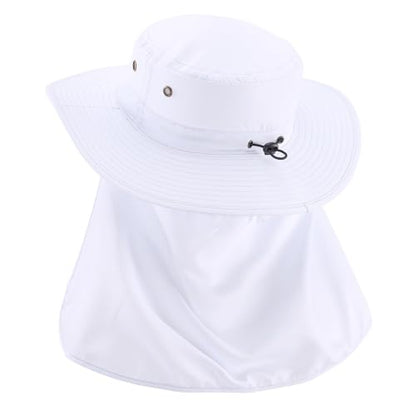 Home Prefer UPF50 Mens Sun Hat with Neck Flap Quick Dry UV Protection Cap Womens Wide Brim Fishing Hat Neck Flap Beach Garden - color: Cool White