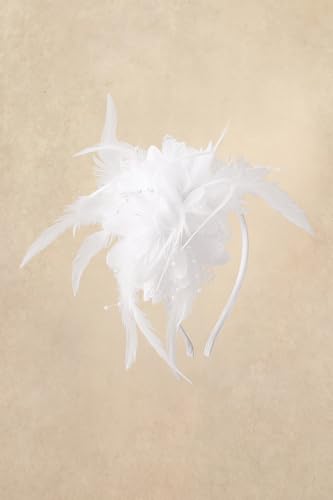 BABEYOND Flower Feather Beads Fascinator Headband for Women Derby Headpiece - color: White