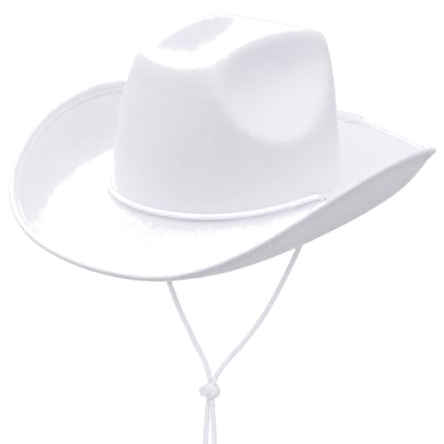 COLLECT PRESENT Plain Felt Cowboy & Cowgirl Hat for Men and Women | Western Studded Cowboy Hat in Adult Sizes - color: White