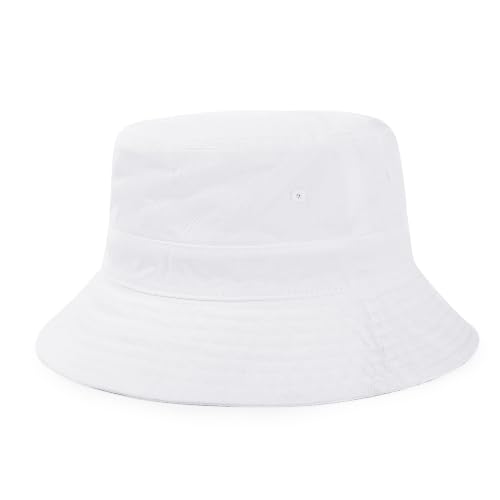 Cotton Bucket Hat Packable Beach Sun Hat for Women Men - color: White