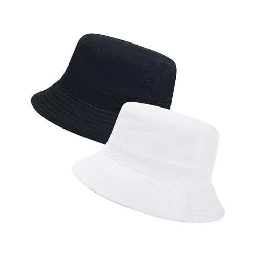 Cotton Bucket Hat Packable Beach Sun Hat for Women Men - color: Black+white