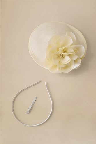 Coucoland Sinamay Flower Fascinators Hats for Women Pillbox Derby Headpiece - color: Beige
