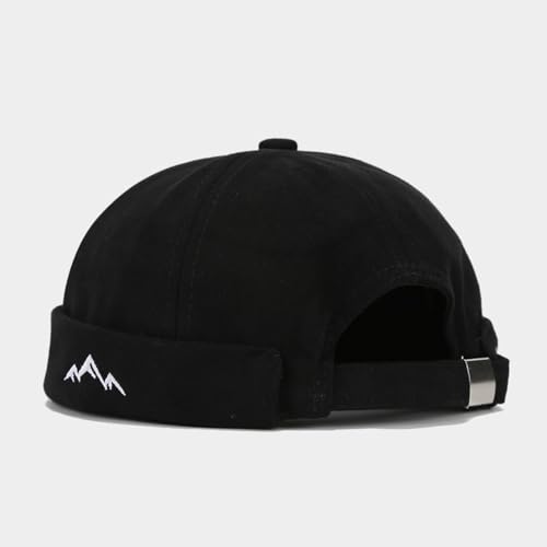 Quanhaigou Brimless Sailor Cap,Adjustable Rolled Cuff Skull Beanie Hats for Men Women - color: Mountain Black