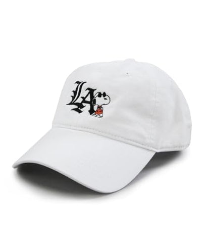 Riot Society Mens Embroidered Adjustable Dad Hat - color: Peanuts Snoopy La Chill Embroidered (White)