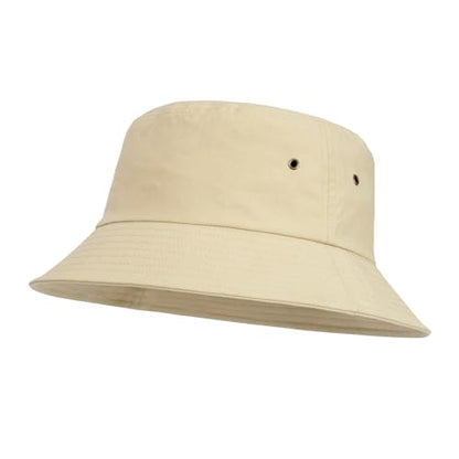 BOTVELA Men Cotton Foldable Flat Top Bucket Sun Hat - color: Khaki, size: 7 1/8-7 1/4
