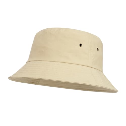 BOTVELA Men Cotton Foldable Flat Top Bucket Sun Hat - color: Khaki, size: 7 5/8-7 3/4