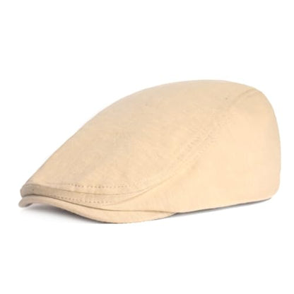 PHEZEN Men Cotton Flat Cap Ivy Gatsby Newsboy Hat Summer Driving Scally Cap Beret - color: Beige