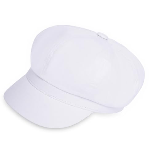 Newsboy Cape for Women - Classic 8-Panel Vintage Cabbie Baker Hat - color: White