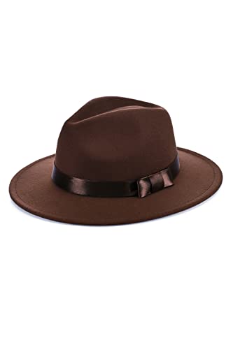 BABEYOND 1920s Fedora Hat for Men Gatsby Wide Brim Hat Felt Panama Cap - color: Brown