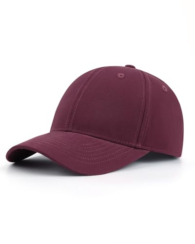 Zylioo XL XXL Big Head Baseball Cap, 100% Cotton Adjustable High Crown Hat - color: Wine Red