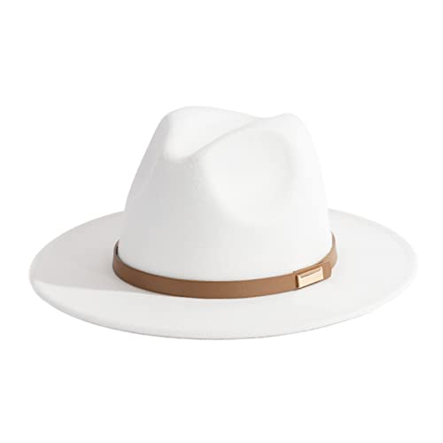 Fedora Hats for Men Wide Brim Panama Hat with Classic Belt - color: Z-beige Belt White